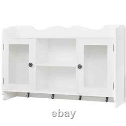 White MDF Wall Cabinet Display Shelf Book/DVD/Glass Storage vidaXL