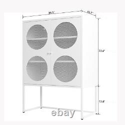 White Steel Storage Cabinet 2 Doors With Round Mesh Windows Display 47.2'' Tall