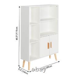 White Storage Cabinet Wooden Display Bookcase with Double Doors Furniture