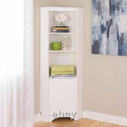 White Tall Corner Cabinet Entryway Bath Bed Room Storage Open Display Shelf 72in