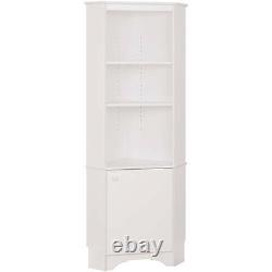 White Tall Corner Cabinet Entryway Bath Bed Room Storage Open Display Shelf 72in