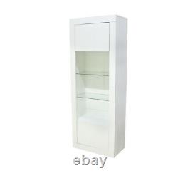 White Tall Display High Gloss Cabinet Storage Unit Cupboard with LED Light 170CM