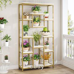 White Wood Bookshelf Bookcase Open Storage Shelves Display with Gold Metal Frame