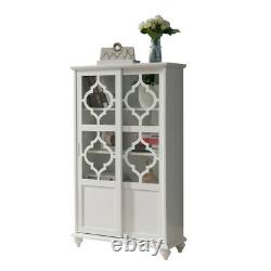 White Wood Curio Bookcase Display Storage Cabinet With Glass Sliding Doors