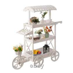 White Wood Decor Display Rack Mobile Food Cart