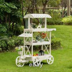 White Wood Decor Display Rack Mobile Food Cart