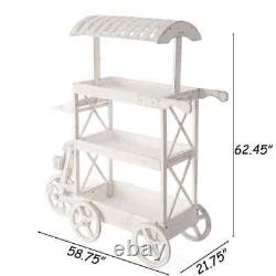 White Wood Decor Display Rack Mobile Food Cart