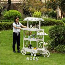 White Wood Decor Display Rack Mobile Food Cart