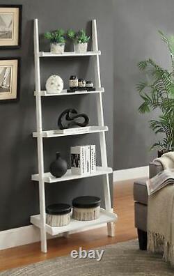 White Wooden 5-Tier Ladder Bookcase Leaning Wall Shelf Storage Display 72 inch H