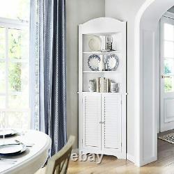 White Wooden Corner Linen Tower Storage Cabinet Tall Organizer Bathroom Towels