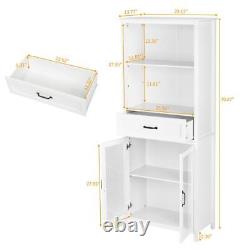 White Wooden Kitchen Pantry Cabinet Storage Organizer Food Cupboard Shelves Door