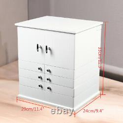 White Wooden Large Capacity Jewelry Display Storage Container Case With Mirror