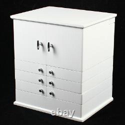 White Wooden Large Capacity Jewelry Display Storage Container Case With Mirror