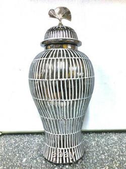 White and Silver Set Of Ginger Jar Storage Home Display Vase Bling