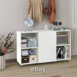 Wood Bookcase 6-Cube Bookshelf Display Storage Cabinet with Door & Wheels White