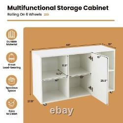Wood Bookcase 6-Cube Bookshelf Display Storage Cabinet with Door & Wheels White