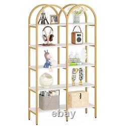 Wood Bookcase Bookshelf Etagere Open Display Storage Shelving with Metal Frame