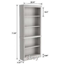 Wood Bookcase Tall Book Display Storage Organization With 5 Shelf Home Ivory White