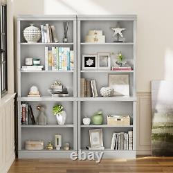 Wood Bookcase Tall Book Display Storage Organization With 5 Shelf Home Ivory White