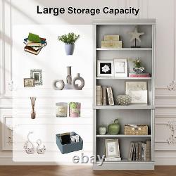 Wood Bookcase Tall Book Display Storage Organization With 5 Shelf Home Ivory White