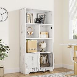 Wood Bookcase White Bookshelf with LED Lights Doors Storage Display Rack 3 Shelf