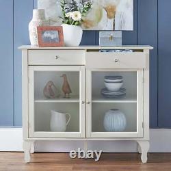 Wood Buffet Storage Display Cabinet with Glass Doors in White Finish