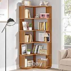 Wood Freestanding Corner Bookcase Bookshelf 6 Tier Storage Shelves Display Rack