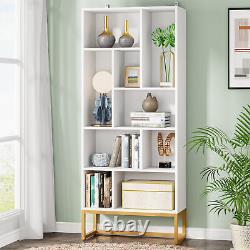 Wood Metal White Bookcase Bookshelf Home Office Storage Organizer Display Cubby