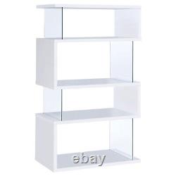 Wood Zig Zag Bookcase Shelf 4 Tier Display Storage Shelves Glass White 800300