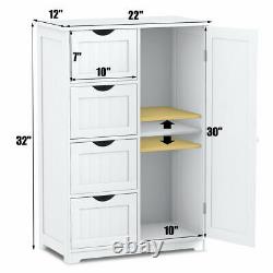 Wooden 4 Drawer Free Standing Storage Cabinet Floor Display Cupboard 2 Shelves