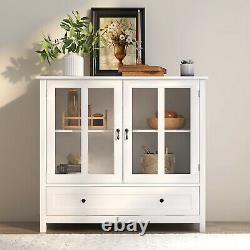 Wooden Buffet Server Console Storage Cabinet Curio Display Dining Glass Door