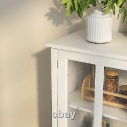 Wooden Buffet Server Console Storage Cabinet Curio Display Dining Glass Door