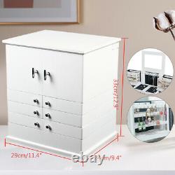 Wooden Desktop 8 Swing-Out Cabinets Large Capacity Jewelry Storage Display Box