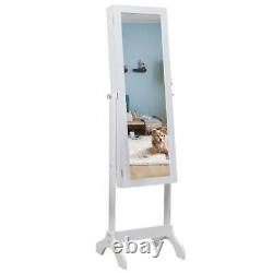 Wooden Floor Standing 4-Layer Shelf Jewelry Storage Adjustable Mirror Cabinet US