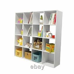 Wooden Storage Cube Organizer, Bookshelf System Display Shelves 4x4 White-new