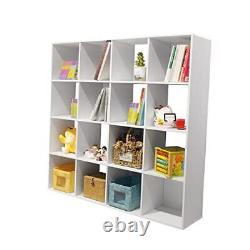 Wooden Storage Organizer Bookcase, Bookshelf System Display 4x4 White-new