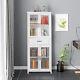 Wooden Tall Bookcase Shelving Storage Cabinet With 2doors & Drawer Display Cabinet