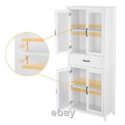 Wooden Tall Bookcase Shelving Storage Cabinet With 2Doors & Drawer Display Cabinet