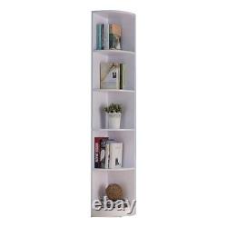 Wooden White Finish Corner Display Cabinet with 5 Shelves Bookshelf Storage Rack