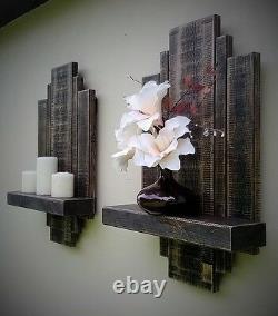 2 Rustique Reclaimed Floating Wall Shelf Sconce Storage Art Display Unit Meubles