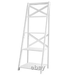 2-set Ladder Bookshelf 4-tier Display Plant Leaning Home & Office Blanc