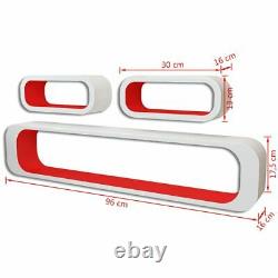 3 Blanc-rouge Mdf Floating Wall Display Shelf Cubes Livre / DVD Stockage