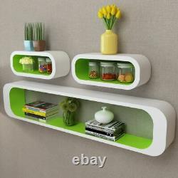 3 Blanc-vert Mdf Floating Wall Display Shelf Cubes Livre / DVD Stockage