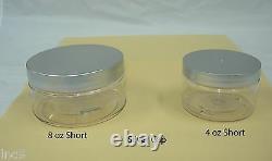 4oz/ 8 Oz Short Pet Plastic Clear Containers Jars W Lined Cap Pick Lot & Color