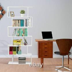 6 Tier S-shaped Bibliothèque Z-shelf Style Stockage Affichage Bibliothèque Moderne En Bois