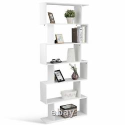 6 Tier S-shaped Bookcase Modern Storage Display Z-shelf Style Bookshelf Blanc