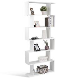 6 Tier S-shaped Librarycase Z-shelf Style Storage Display Modern Bookshelf White