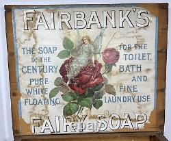 Antique Fairbank's Fée Pure Savon Flottant Blanc Boîte en Bois Présentoir de Magasin de Campagne