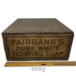 Antique Fairbank's Fée Pure Savon Flottant Blanc Boîte en Bois Présentoir de Magasin de Campagne