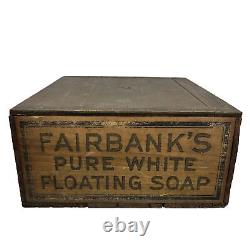 Antique Fairbank's Fée Pure Savon Flottant Blanc Boîte en Bois Présentoir de Magasin de Campagne